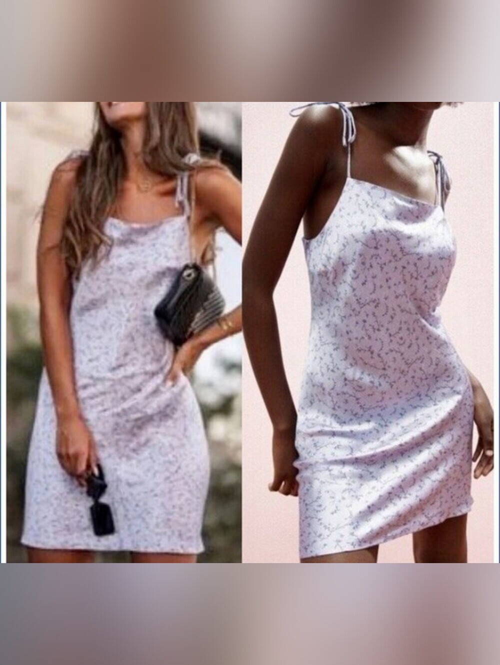 ZARA Floral Satin Slip Dress Lavender Purple Mini Cowl Tie Shoulder XL